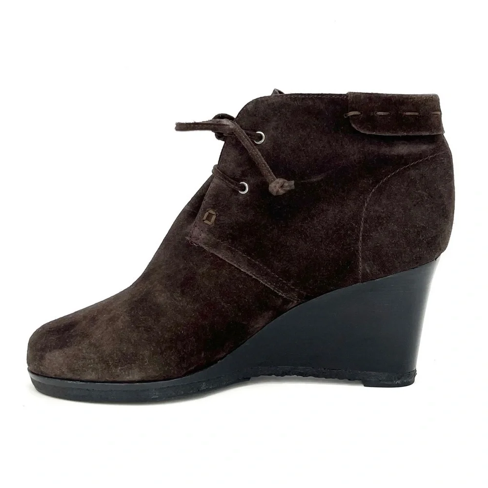Via Spiga Mirren Ankle Boots Olive Brown Suede Wedge Heel Laced Women’s Size 8.5